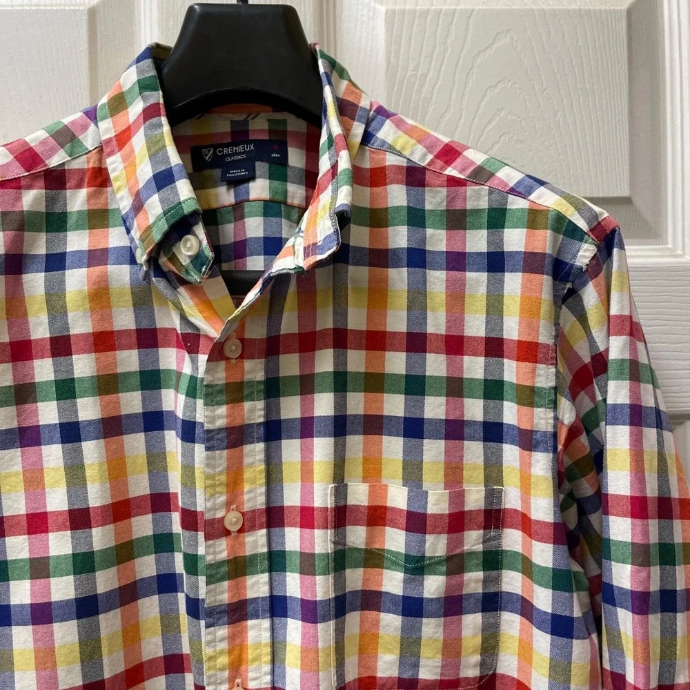 Cremieux Classics 38 Men's Medium Multi Colored Checked Oxford Button Up Brights